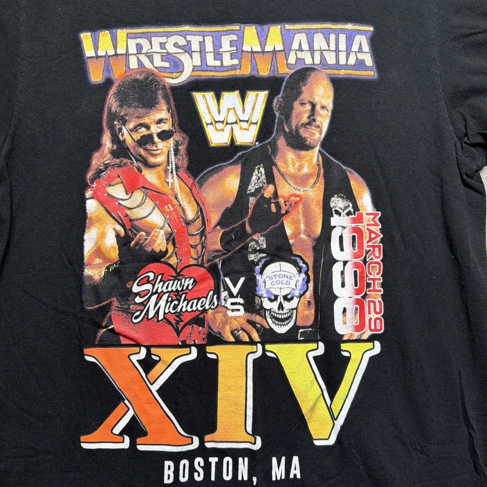 WWE WrestleMania XIV T Shirt Shawn Michaels vs Stone Cold Mens M Black - Picture 2 of 7